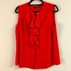 Karl Lagerfeld Sleeveless Ruffle Blouse Large Red